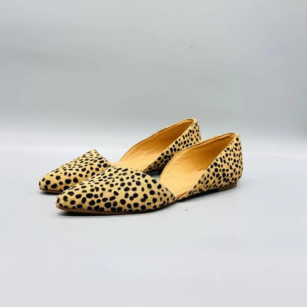 J Crew Shoes Womens 6.5 Beige Leather Leopard Calf Hair D'Orsay Flats Slip On